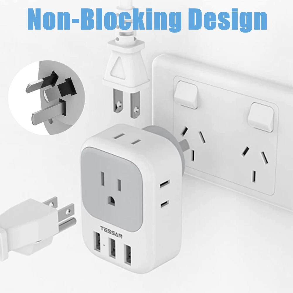 Australia Power Plug Adapter with 4 American Outlet 3 USB for US