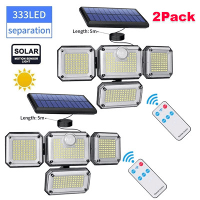 2Pcs 333 LED Solar Lights Outdoor Waterproof Motion Sensor Security Wall Lamp