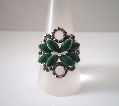°° Fingerring - silber - grüne und schwarze Schmucksteine - 20 mm (61) °°