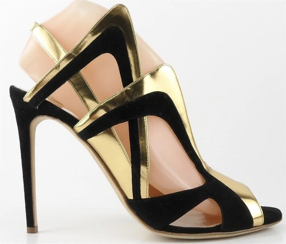 $1295 ALEJANDRO INGELMO COLLIDER Black Gold Leather Suede SANDALS 8.5 EUR 39 - Image 3 of 4