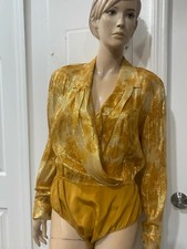 VINTAGE BOB MACKIE METALLIC GOLD WRAP BODYSUIT SZ 14