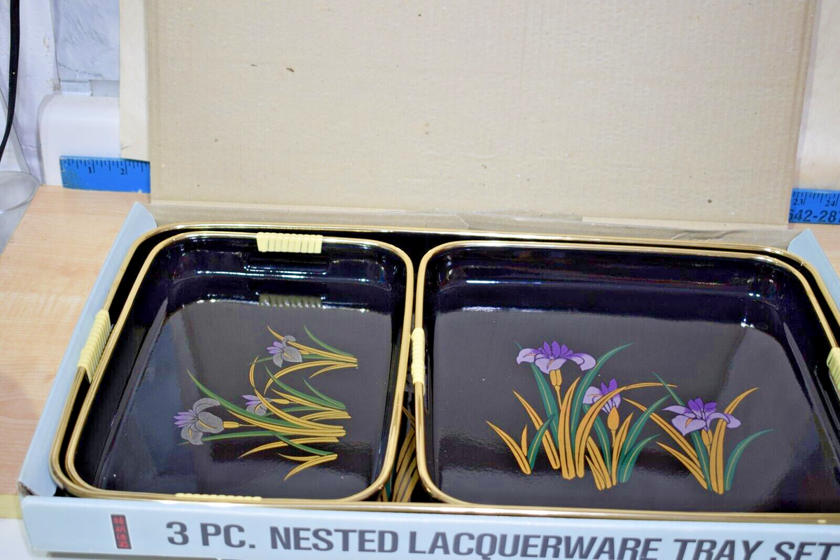 3 Piece Japanese Decorative Lacquer Nested Tray Set | eBay