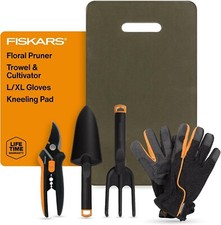 Fiskars Flower Gardening Tool Set with Floral Pruner, Trowel, Cultivator, Garden