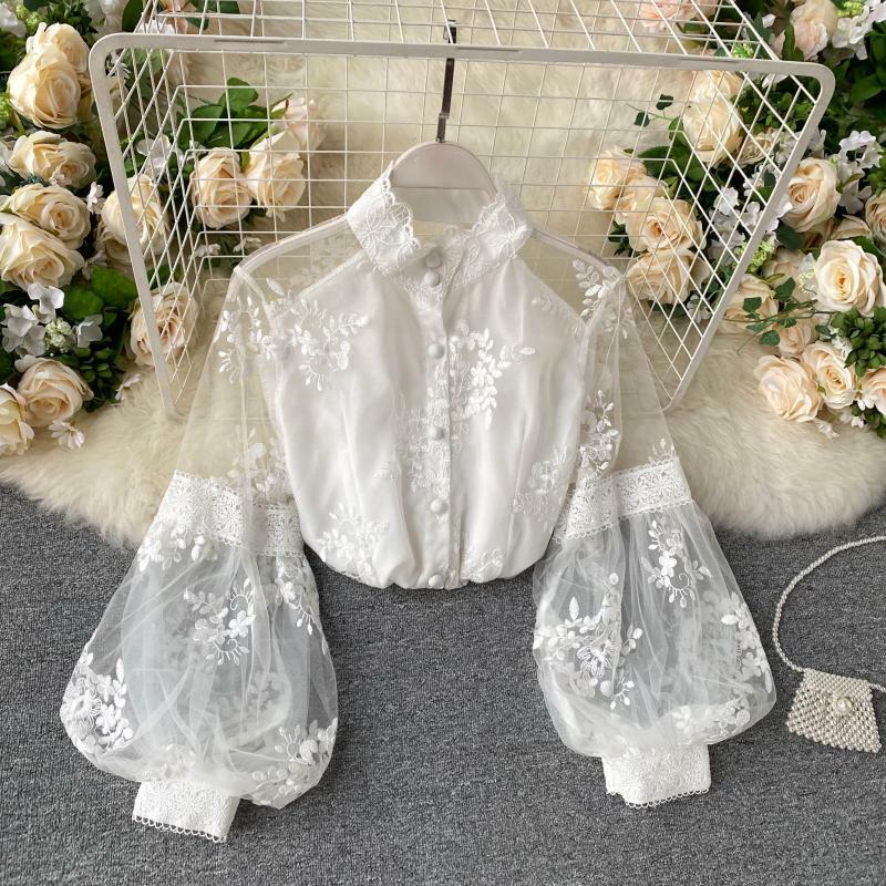 Sheer puff blouse 【Ivory】　orgue Sheer Puff-Sleeve Blouse – One Million Baby