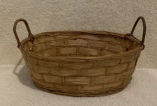 Small Oval Woven Wicker Bread Basket w/Two Handles 9x7x5 - EUC