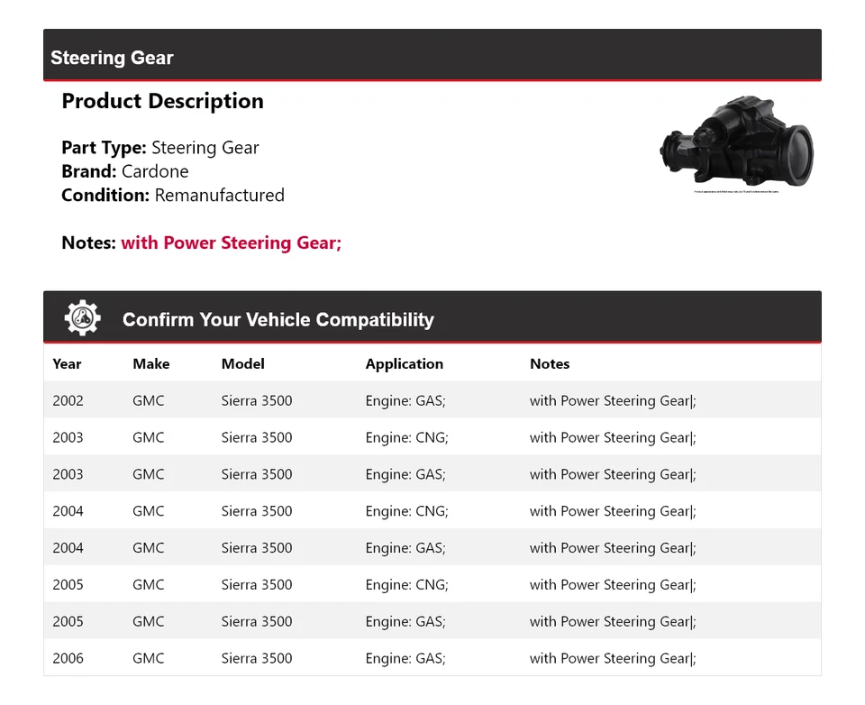Para GMC Sierra 3500 2002-2006 engranaje de dirección Cardone 2003 2004 2005 Foto 2 de 4