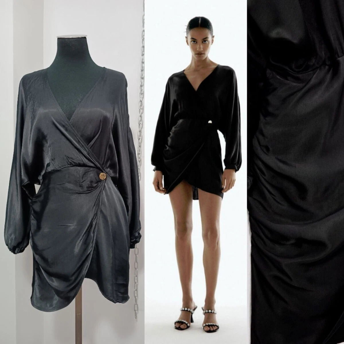 Black wrap top dress zara