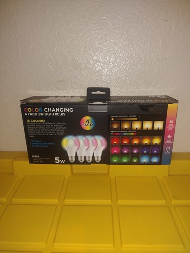 GLOW COLOR CHANGING LIGHT BULBS 4 PACK 5W REMOTE CONTROL 16 COLORS COLOR BULBS - Picture 2 of 5