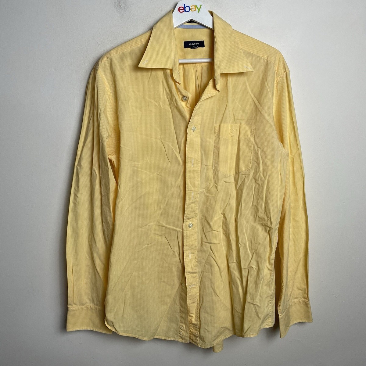 Gant Button Up Shirt Mens Large Yellow Long Sleeve Cotton Pocket