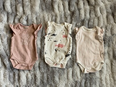 LOT OF 3 Rabbit Bear Girl Ruffle bodysuit Size 0-3m