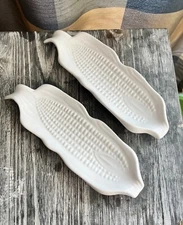 Set of 2 Portugal OVER AND BACK Creamy White Ceramic Corn Holder Dishes