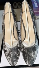 Nine West dark grey crushed velvet Scheila chunky block high heel pumps Size 8.5