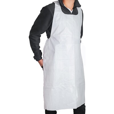 MT Products Disposable White Poly Apron 46'' x 28'' Heavy Weight - Pack of 25