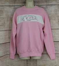 Vintage Womens Medium Pink Bunny Graphic Raglan Crewneck Sweatshirt Oversized
