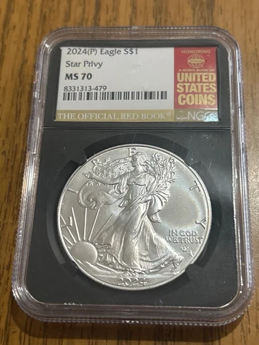 2024 P $1 American Silver Eagle STAR PRIVY 1 oz Coin NGC MS70 Red Book Label BD