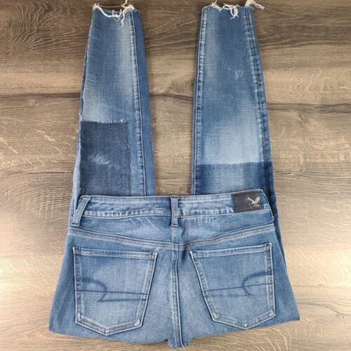 American Eagle 360 Super Stretch Jegging jeans femme patchs denim bleu taille 4 - Photo 1/11
