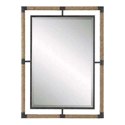 Uttermost Melville Coastal Iron Rope MDF Wood and Glass Mirror in Rust Black - Picture 1 of 7