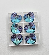 6pc Swarovski Crystal Vitrail Light 14mm Heart 6202 Pendant; Pink, Blue, Purple