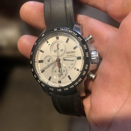 Seiko Chronograph St. Acier Argent Blanc Automatique Montre Hommes Authentique - Photo 4 sur 5
