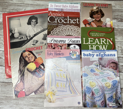 Lot of 9 Vintage Crocheting / Knitting / Quilting Books & Booklets - 60s to 80s