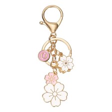 Initial Keychain Flower Charm Letter-O Key Chain Cute Cherry Blossom Pink