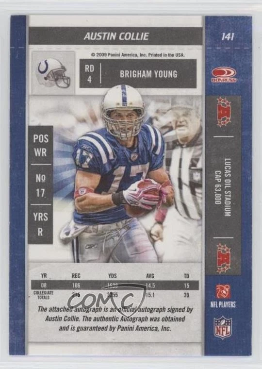 2009 Playoff Contenders Austin Collie #141 Rookie Auto RC - Image 2 of 2