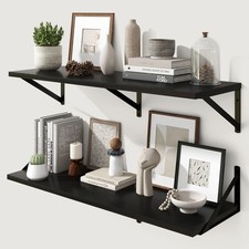 Deep Floating Shelves  36 Inch Black Wood Wall Shelves Set of 2  12 Inch De...