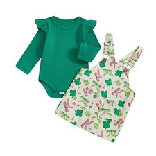 Valentines Baby Girl Outfit Long Sleeve Romper 6-12 Months St Patricks Clover
