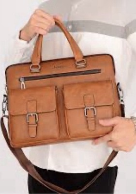 Jeep Buluo Brown Messenger Cross Body Laptop Bag Faux Brown Leather