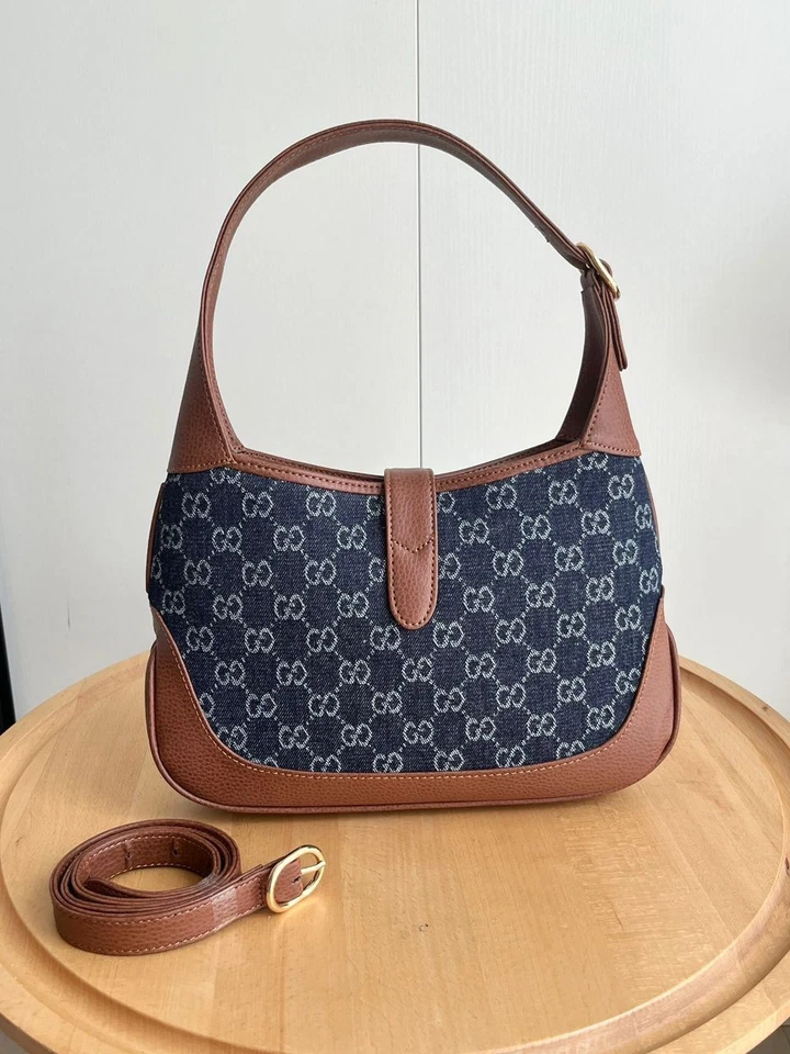 Gucci Jackie 1961 Medium Hobo, Jacquard GG Denim Blue Brown - Image 4 of 4