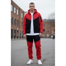 Nike Tech Fleece Tracksuit Red Black Full Zip Hoodie Joggers Set Mens M 