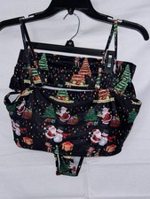 Merry Christmas Womens Adult Size XL 2 Piece Bathing Suit Santa Snowmen Elf NWOT