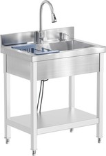 28" Stainless Steel Sink Commercial Kitchen Single Bowl Sink Cold and Hot Faucet