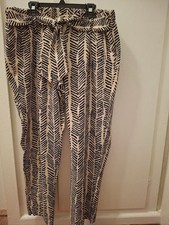 Women  s Tie-Waist Printed Trousers - Cream/Black