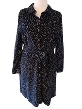 TU Pincord Button Down Dress Black with White Polka Dots UK 18