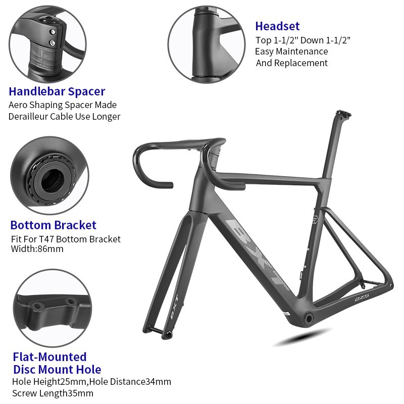 Telaio bici corsa carbonio BXT 700x32c freno a disco ultraleggero bici da strada foto 4