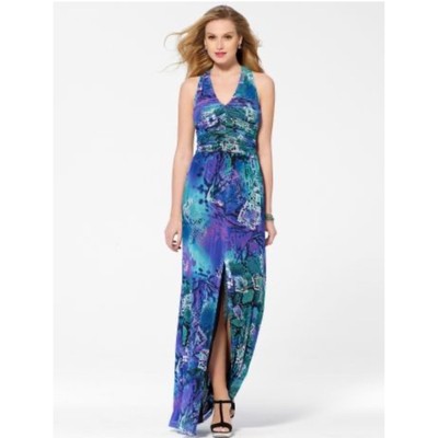 Cache Y2K vintage mesh long animal print maxi dress slit Size XS