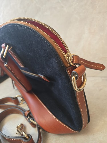 Dooney & Bourke NEW Suede Domed Zip Satchel Navy - Picture 5 of 15