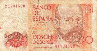 Spanien Spain España 200 Pesetas 1980 gebraucht (Serie M)
