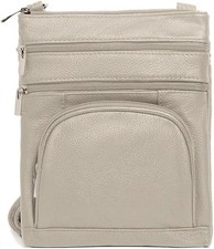 Crossbody Bag for Women, Genuine Leather Multi-Pocket Purse with Medium Cream