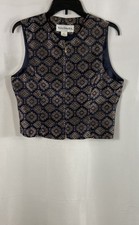 Vintage 90s Norton McNaughton Women's Navy Gold Tapestry Vest Made in USA Sz 6