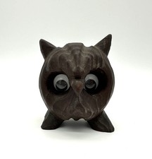 Vintage Owl Figurine Carved Wood Googly Eyes Mid Century Modern Kitsch Halloween