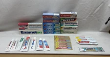 Lot Vtg Toothpaste Samples / Travel Size- GLEEM Colgate Crest Sensodyne Viadent