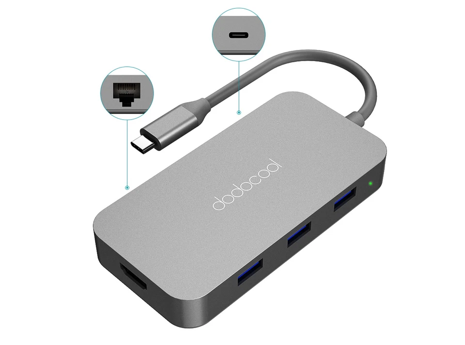 Mini Hub USB-C Multifunzione 6 in 1 con 3 USB 3.0 Ethernet RJ-45 ed HDMI 4K - Immagine 2 di 4