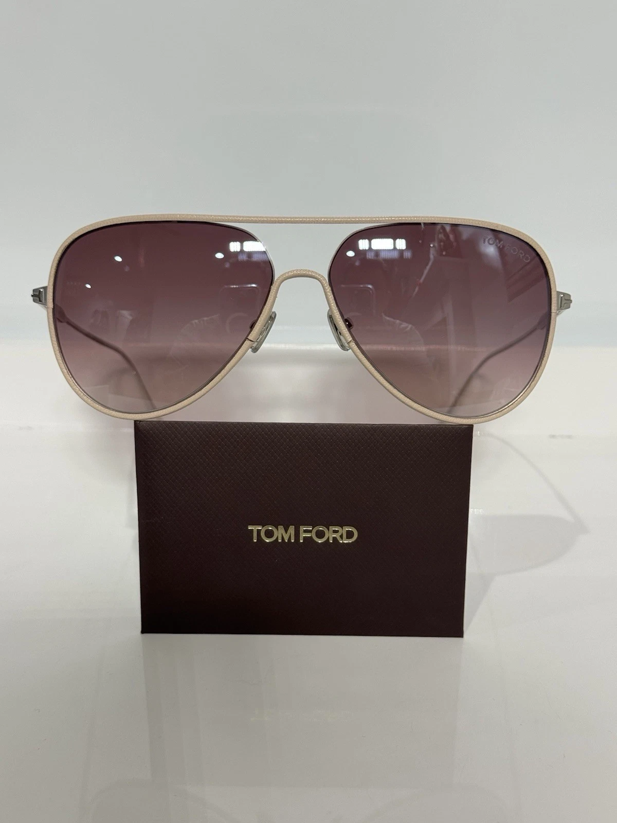 Tom Ford — Tom Ford Jessie-02 TF1016 18Z Tan Leather trimming Aviator Pink Sunglasses