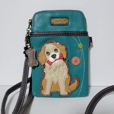 Chala Cell Phone Crossbody Purse Golden Retriever Dog Teal Blue
