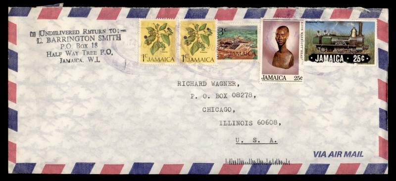 DR WHO 1990s JAMAICA HALF WAY TREE AIRMAIL TO USA M70070
