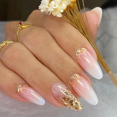 24pcs Ins Style Long Teardrop Press On Nails With Jelly Glue And Nail File Set