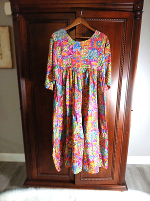 Erika Taylor Sport Women's Size L Babydoll Waist Bohemian Maxi Dress Multicolor
