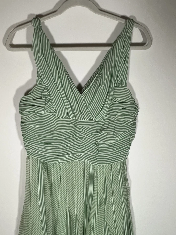 Oscar de la Renta Verde Blanco Rayas Seda Babydoll Cóctel Vestido Volante Talla 8 Foto 2 de 4